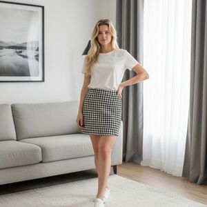 Elegant Black and White Checkered Midi Skirt